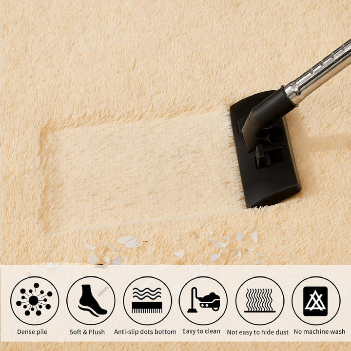Obundi Beige Hochflor Teppich,Wohnzimmerteppich,Langflor Teppiche für Schlafzimmer Flauschig Teppich
