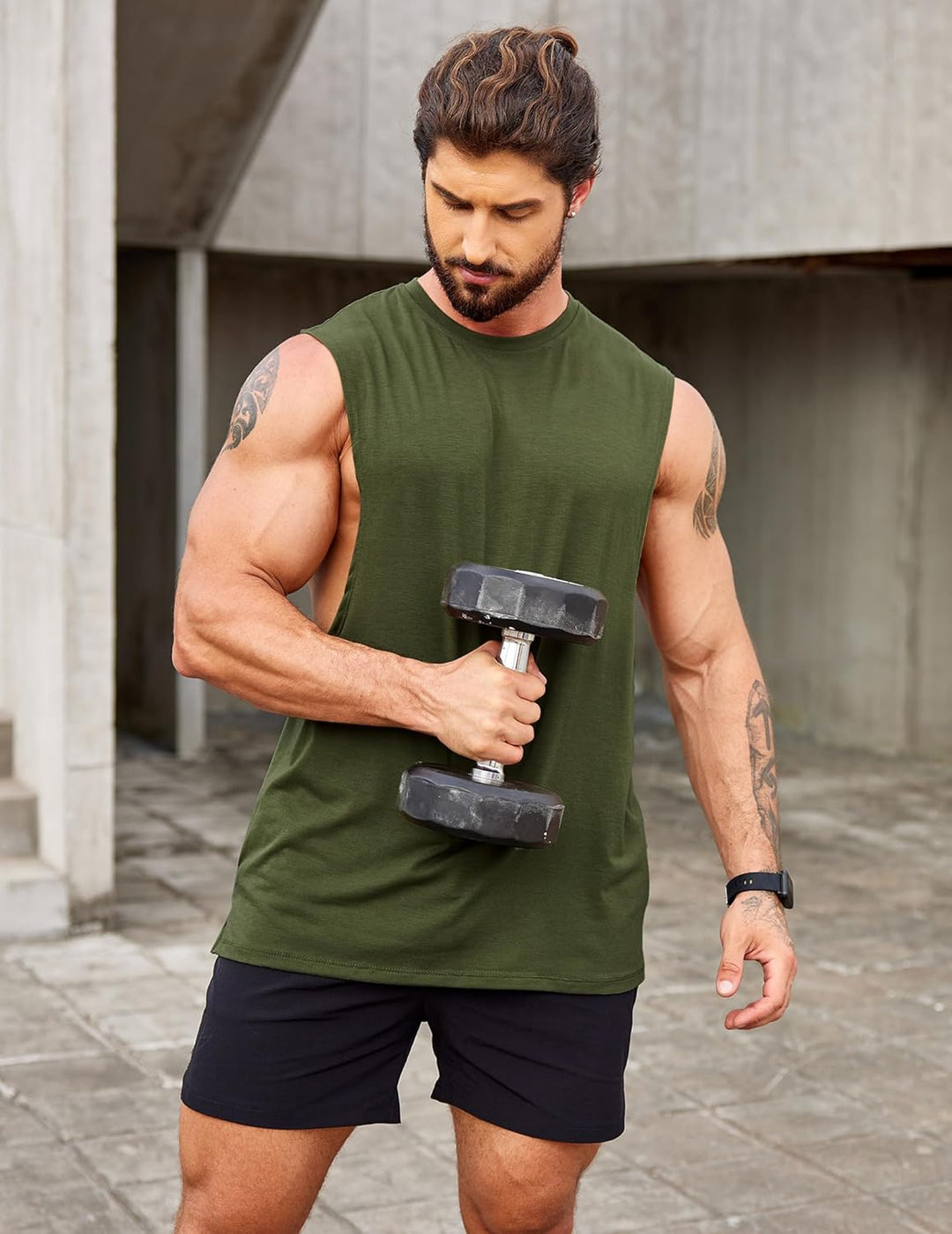 COOFANDY Tank Top Herren Gym Bodybuilding Shirts Ärmellose Muskelshirts Männer M Armeegrün(1 Stück),