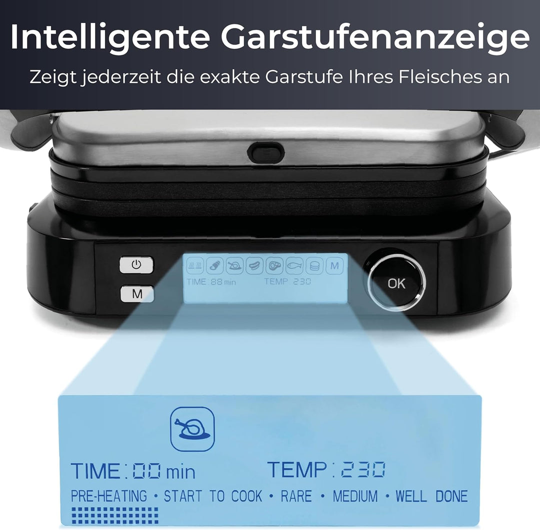 KLAMER Kontaktgrill, 7 Automatikprogramme, abnehmbare Platten, Antihaftbeschichtung, 2100W starker P