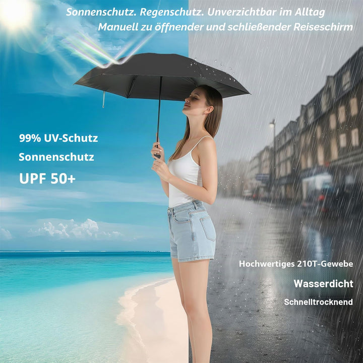 BAODINI Reise-Mini-Regenschirm für Geldbörse mit Etui – kleiner kompakter UV-Regenschirm, Sonnenschu