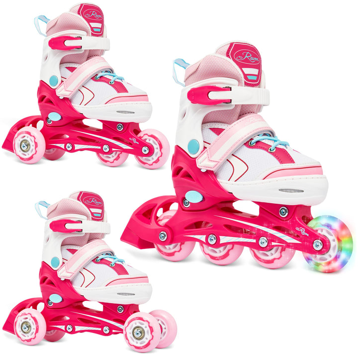 3in1 Inline Skates Inliner/Triskates/Rollschuhe Raven Lia/Loret verstellbar mit LED Leuchtrad 30-33