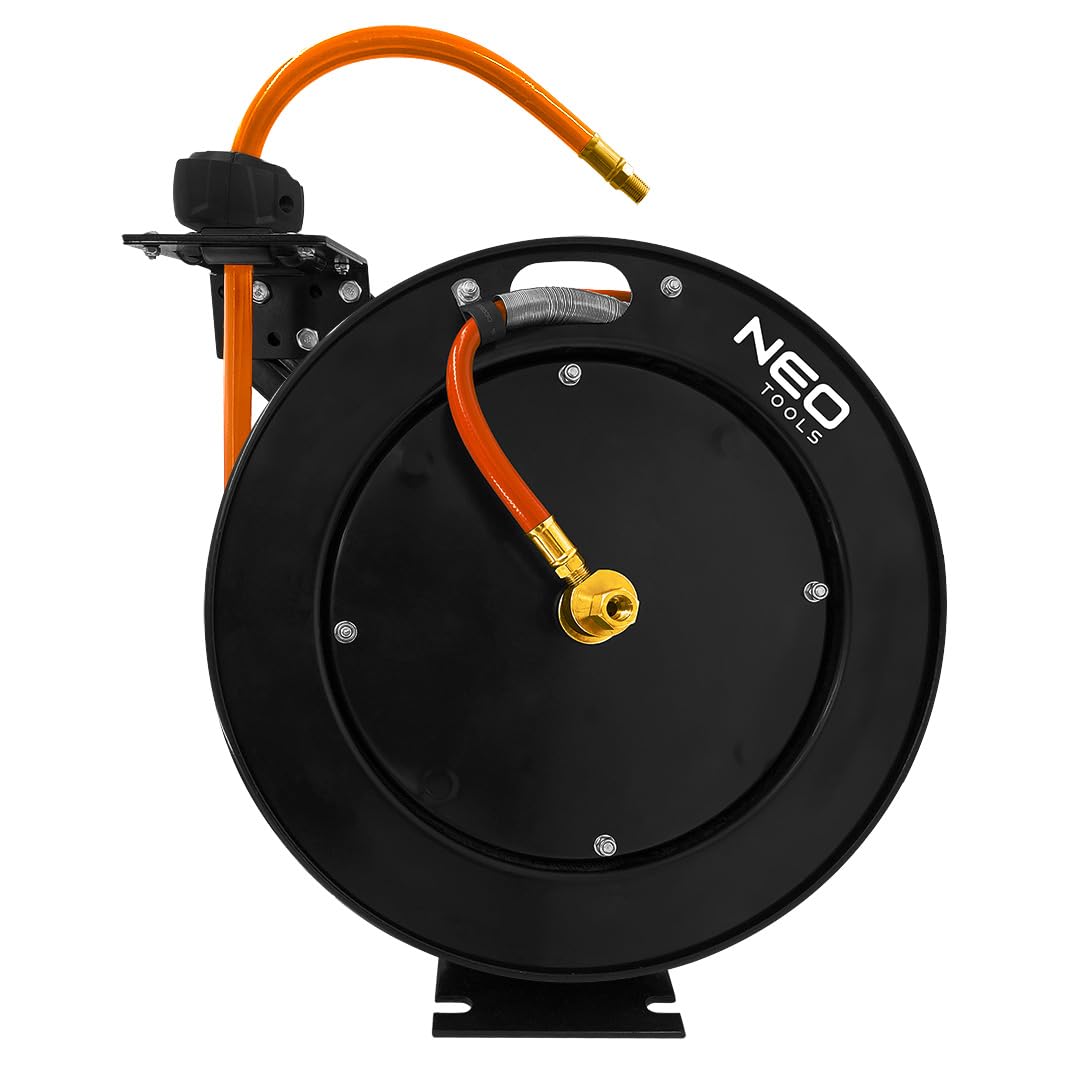 NEO TOOLS Automatik Schlauchtrommel Schlauchlänge 15m (20 Bar max. Arbeitsdruck) | Druckluftschlauch