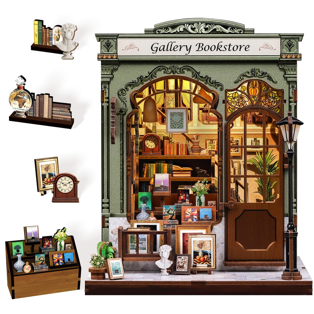 CUTEBEE Book Nook Kit - DIY Holz-Miniaturhaus (Buchladen-Szene) mit LED-Beleuchtung, 3D Puzzle für B