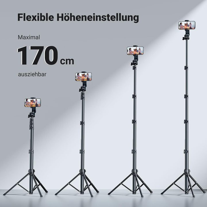 UGREEN Handy Stativ 170cm Stabil und Tragbar Handy Ständer mit Bluetooth Fernbedienung, Smartphone S