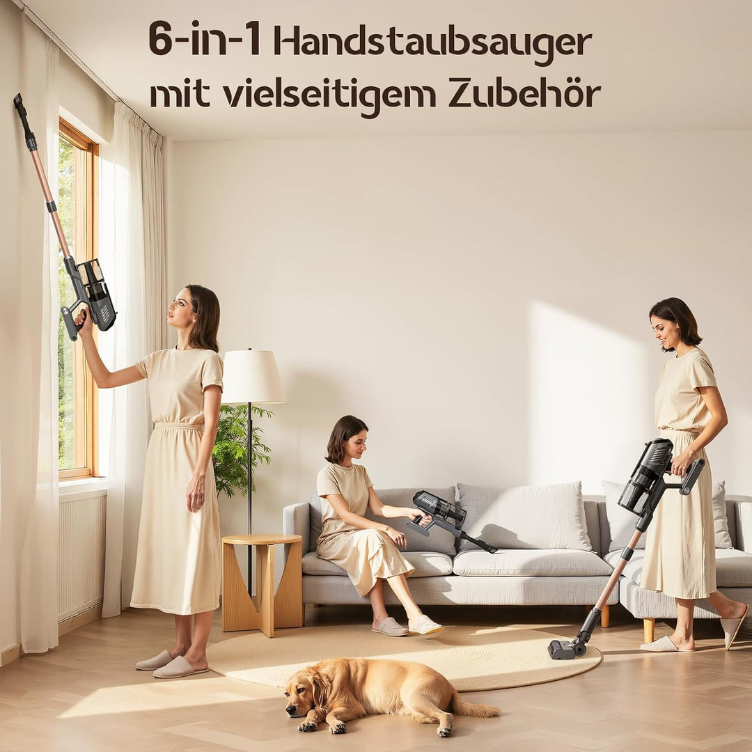 Akku Staubsauger 45000Pa 60Min nur 1,9 kg 6-in-1 Staubsauger Kabellos mit LED-Leuchten Anti-Tangle-B