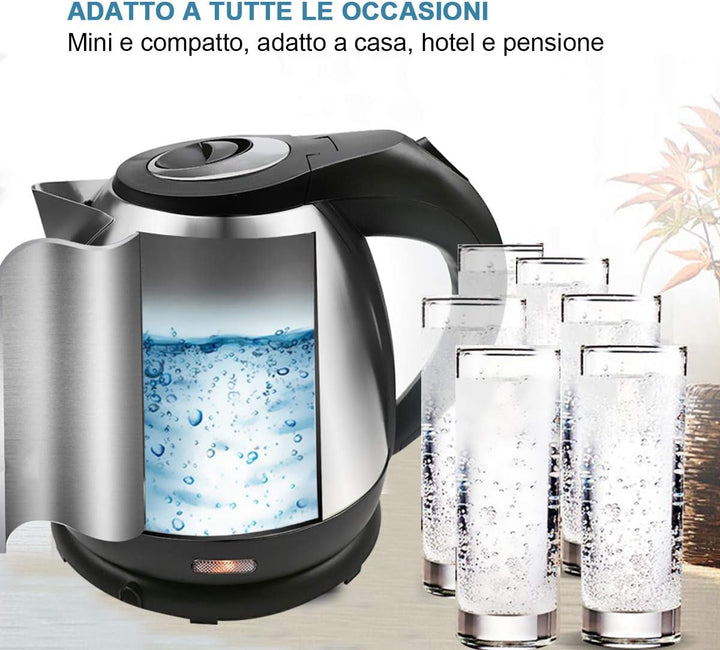 EXTRASTAR Elektrischer Wasserkocher, 1,2 l, 1630 W, Edelstahl, automatische Abschaltung, 360° drehba