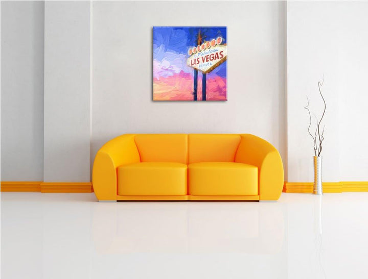 tolles Las Vegas Schild, Format: 70x70 auf Leinwand, XXL riesige Bilder fertig gerahmt mit Keilrahme