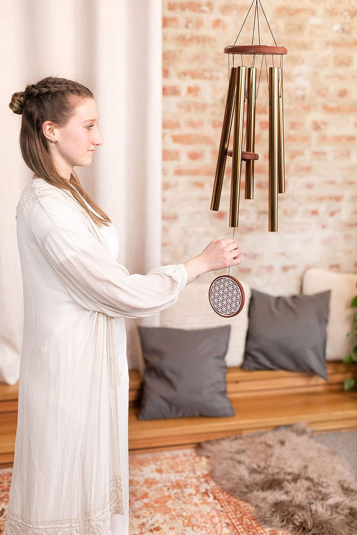 Sonic Energy Flower of Life Meditation Chime – Windspiel mit 5 Klangstäben (432 Hz) – für Garten u.