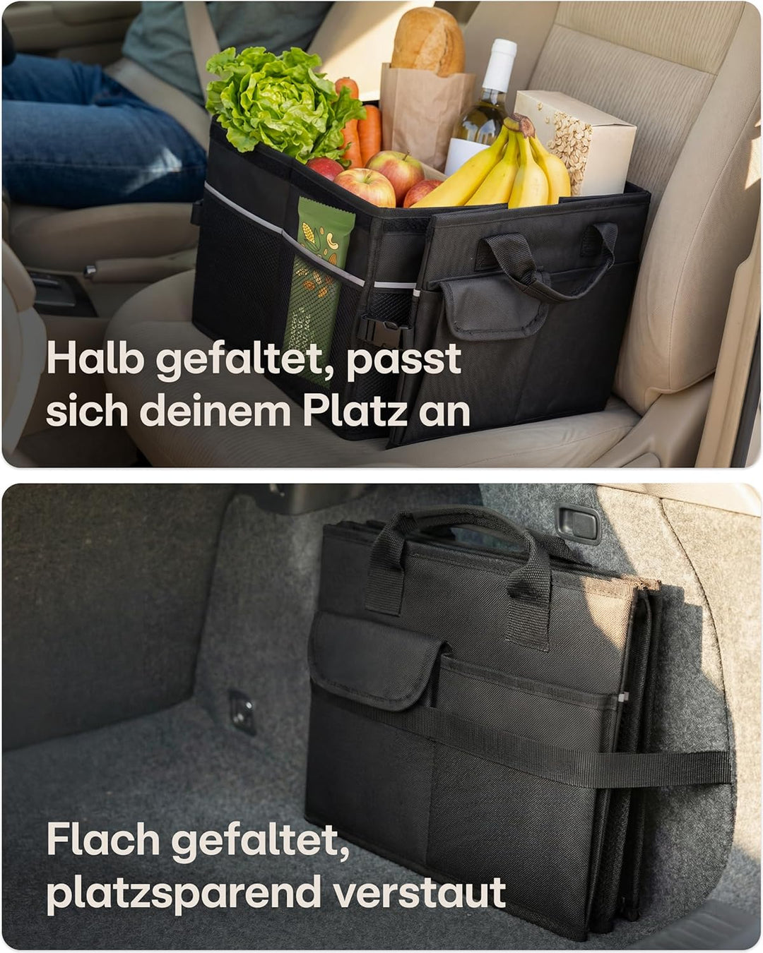 Praknu 45L Auto Kofferraum Organizer Faltbar mit Deckel – auf 20 L anpassbar – 3 Fächer mit 11 Tasch