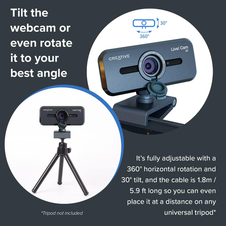 Creative Live! Cam Sync V3 2K QHD USB Webcam mit 4X Digitalzoom (4 Zoommodi von Weitwinkel bis schma