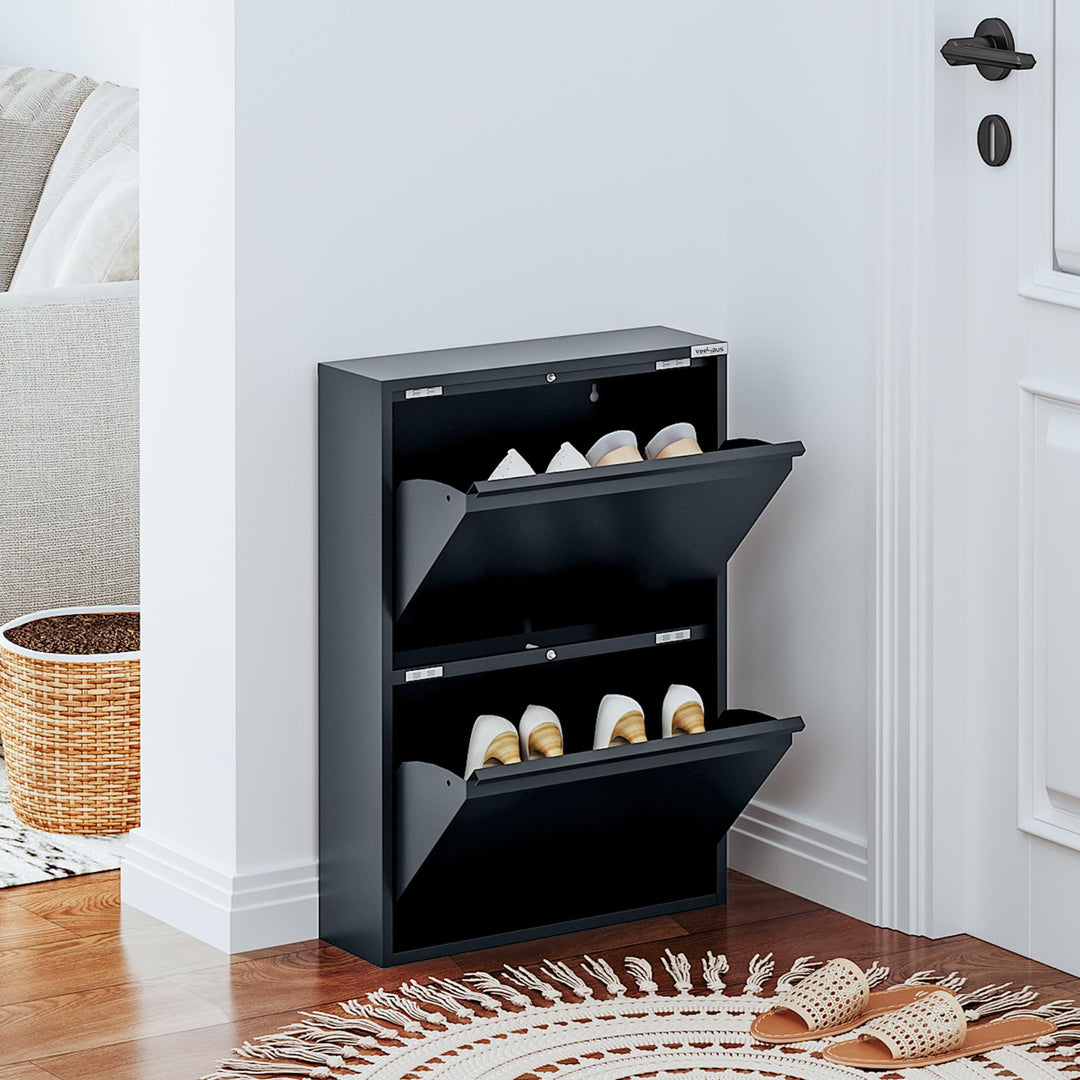 VEEHAUS Schuhregal Schmal Metall Schuhschrank Hoch Schuhkipper mit Magnetische Abdeckung Metall Mont