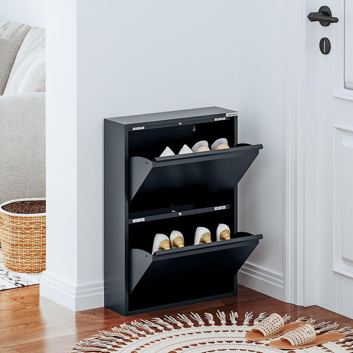 VEEHAUS Schuhregal Schmal Metall Schuhschrank Hoch Schuhkipper mit Magnetische Abdeckung Metall Mont