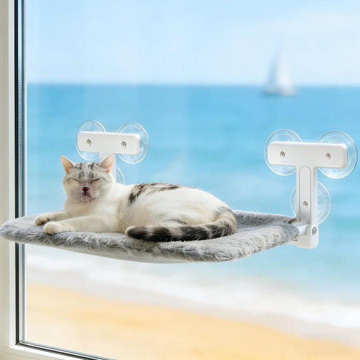 Katzen Hängematte Fensterliege mit 6 Starken Saugnäpfen,Faltbares Katzen Fensterbett, 52x30cm Grau –