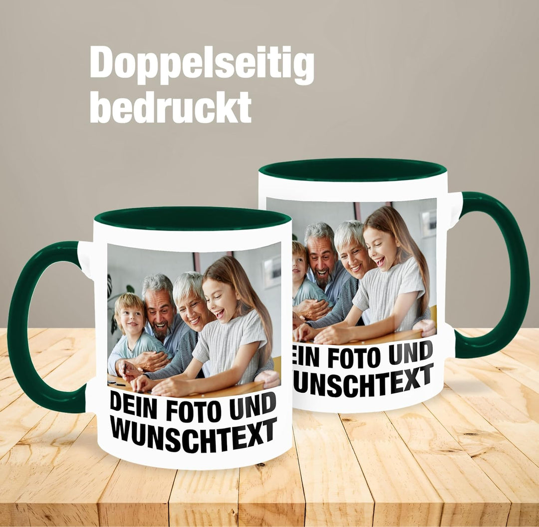 Tasse Tassen 325ml - Mit Foto I Eigenem Bild I Text I Name I Wunschtext - 325 ml - Dunkelgrün - mug
