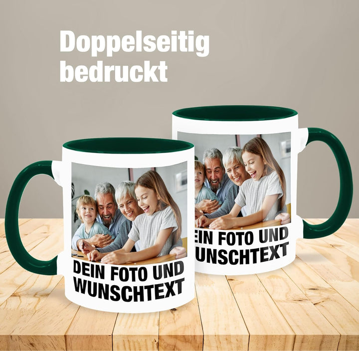 Tasse Tassen 325ml - Mit Foto I Eigenem Bild I Text I Name I Wunschtext - 325 ml - Dunkelgrün - mug
