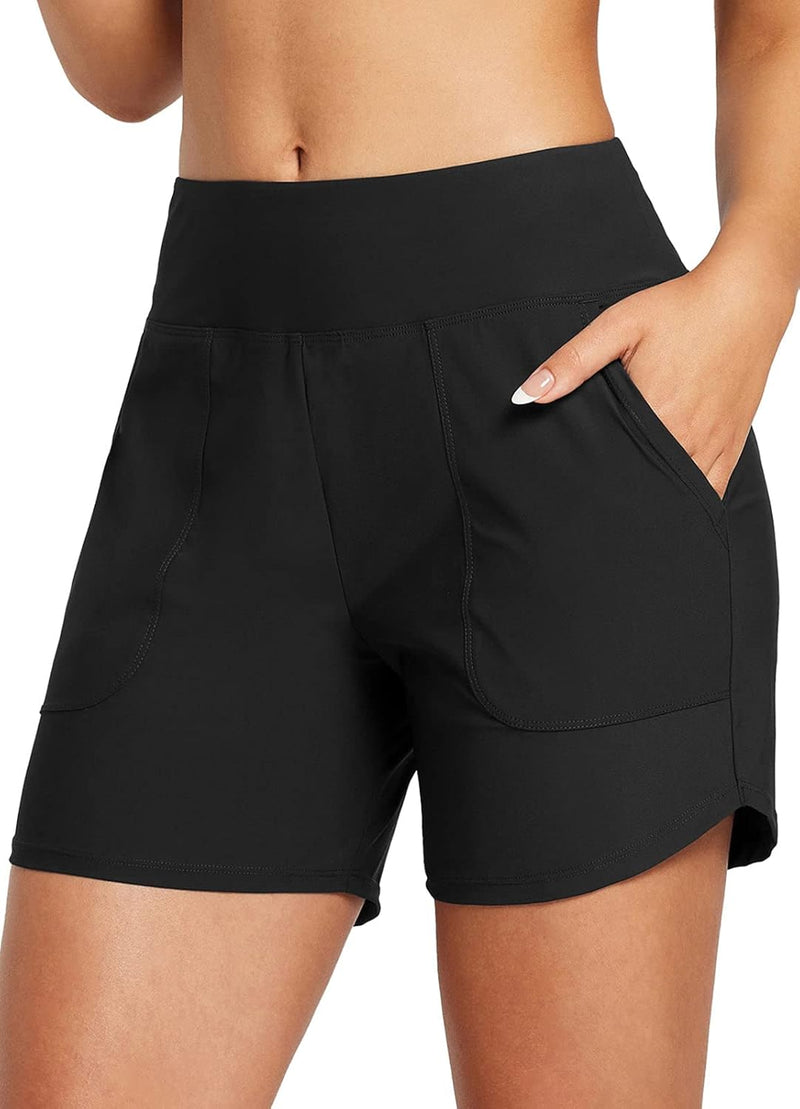 BALEAF Damen Badeshorts Bauchkontrolle UPF50+ Badehose Schnell Trocknend Schwimmhose Hohe Taille Boa