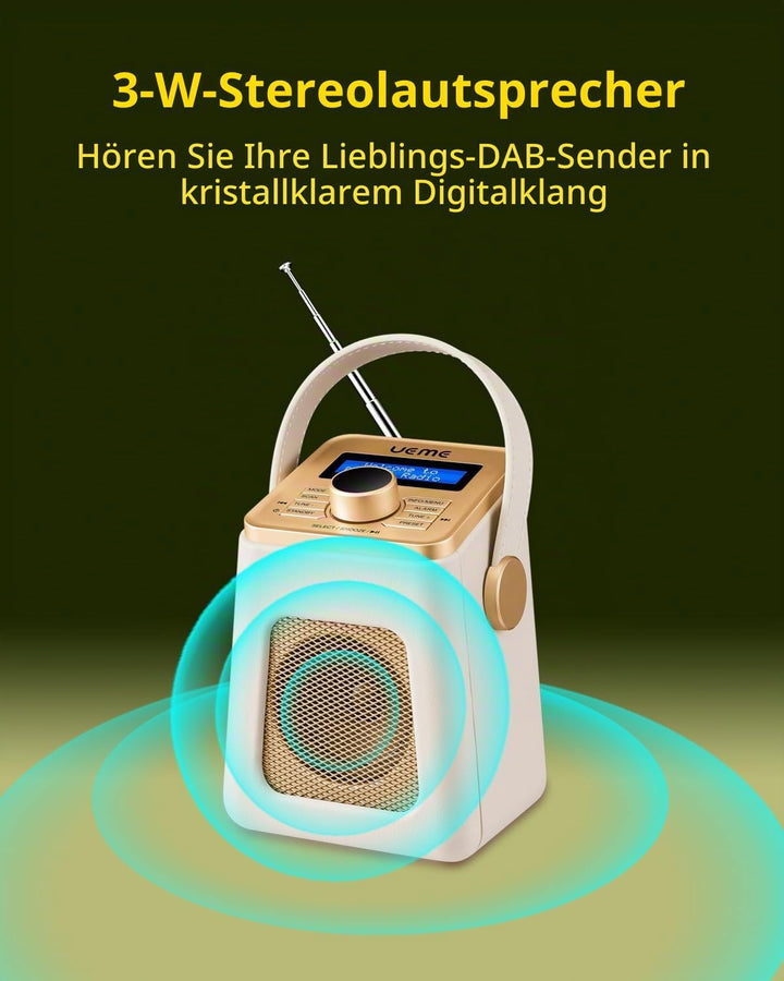 Mini DAB+ DAB Digitalradio und UKW Radio mit Bluetooth Lautsprecher, Radiowecker, und Leder Verkleid