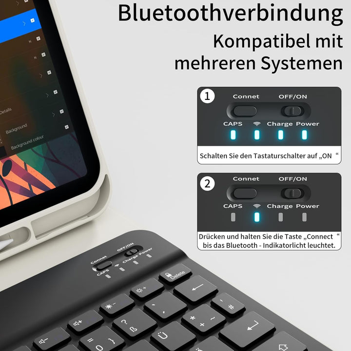 Hülle mit Tastatur für iPad A16 11 Generation 2025/10 Generation 2022 (11/10.9 Zoll), QWERTZ Layout,