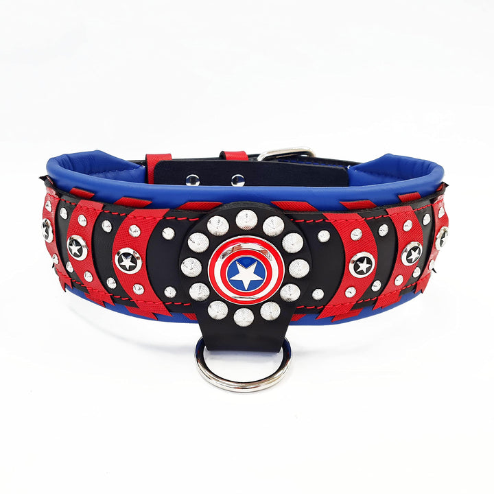 Das ''Captain America'' Halsband 100% Leder L - für einen Hals von 50-60 cm, L - für einen Hals von