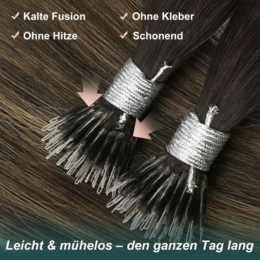 Easyouth Nanoring Haarverlängerung Echthaar 16 Zoll 50 Stück 50g Farbe Dunkelstes Braun Aschbraun un