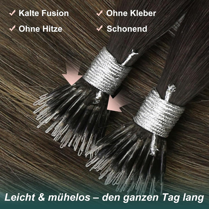 Easyouth Nanoring Haarverlängerung Echthaar 16 Zoll 50 Stück 50g Farbe Dunkelstes Braun Aschbraun un