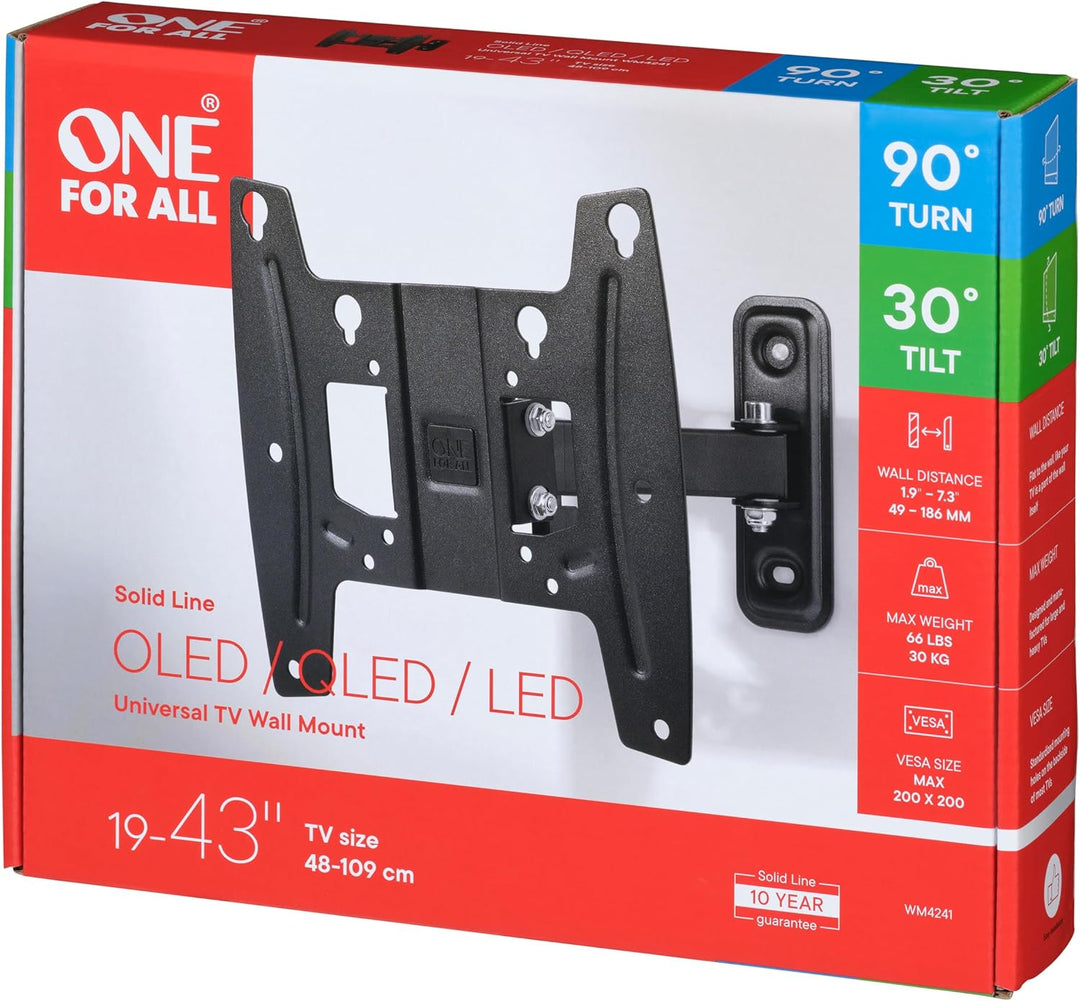 One for All TV-Wandhalterung - Schwenkbar 90° / Neigbar/Ausziehbar Fernseher Halterung - 19 bis 43 Z