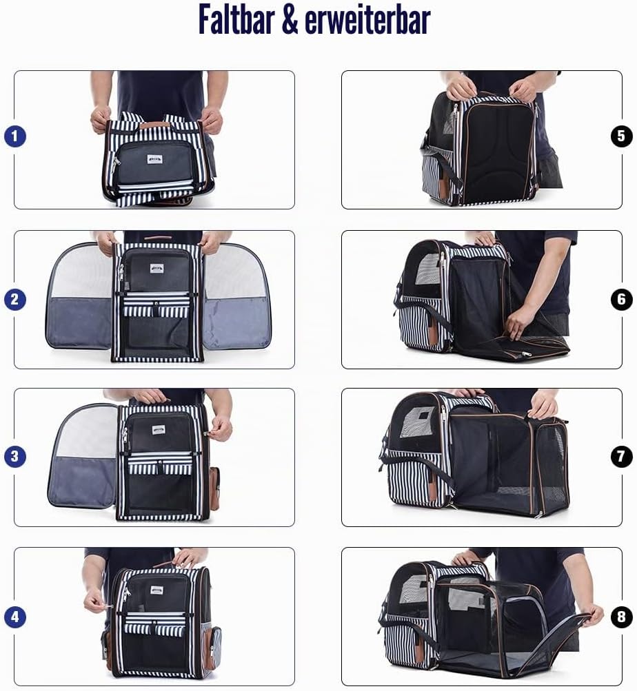 Lekespring Erweiterbar Katzenrucksack Hunderucksack für Katzen Hunde bis 8kg, Gross Katzen Rucksack