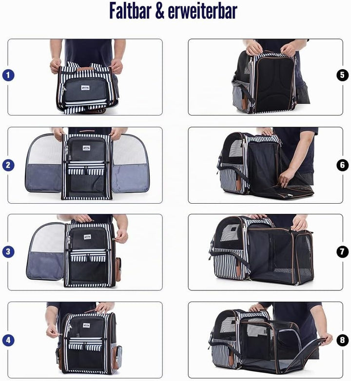 Lekespring Erweiterbar Katzenrucksack Hunderucksack für Katzen Hunde bis 8kg, Gross Katzen Rucksack