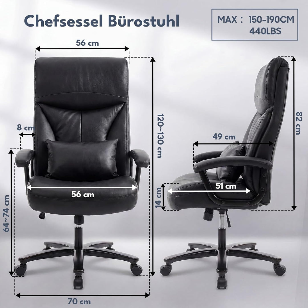 Ergonomischer Bürostuhl 200kg, Chefsessel, Schreibtischstuhl, Bequem XXL Breiter Sitzfläche, verdick