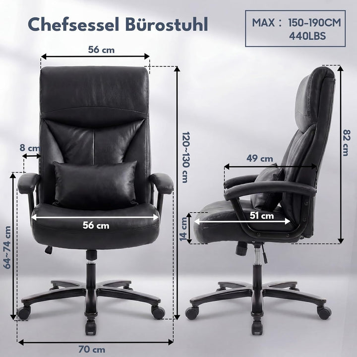 Ergonomischer Bürostuhl 200kg, Chefsessel, Schreibtischstuhl, Bequem XXL Breiter Sitzfläche, verdick