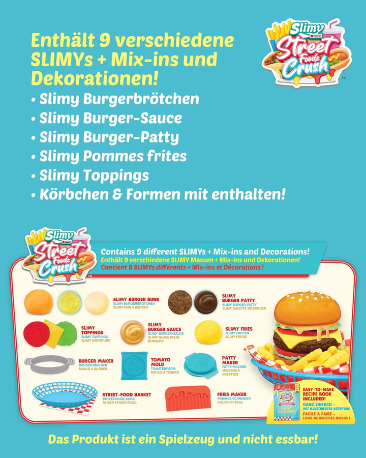 Slimy Street Foodz Crush - Burgeron, Slime und Knete Kreativ-Set, Backspiel zum selber Mischen, Form