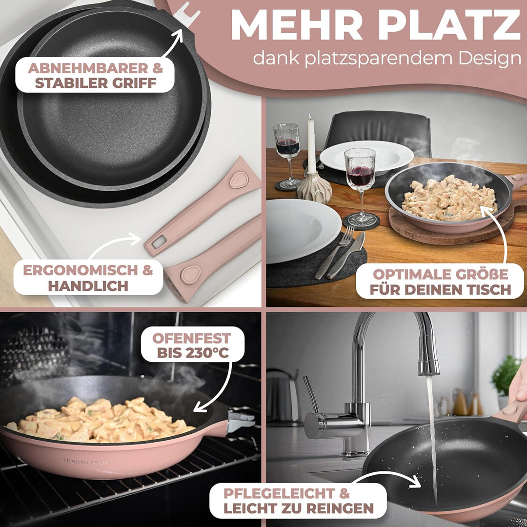 NEU Bratpfanne 24 cm mit abnehmbarem Griff, Antihaftbeschichtung, PFOA frei, für Induktion geeignet