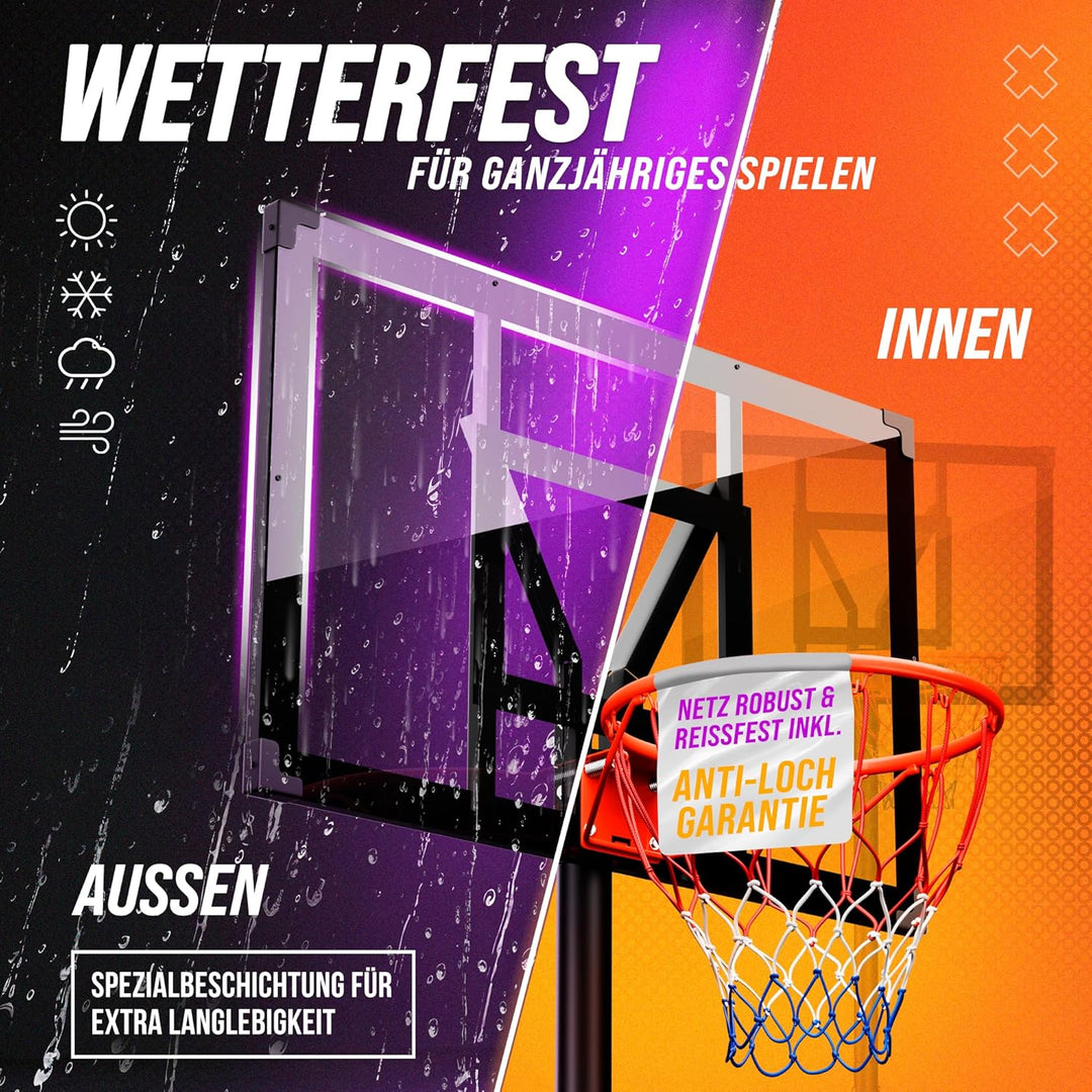 Basketballkorb Outdoor [mit Sandsack] – Basketball Korb höhenverstellbar von 135 cm bis 305 cm – Wet