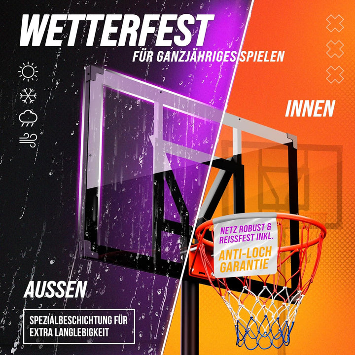 Basketballkorb Outdoor [mit Sandsack] – Basketball Korb höhenverstellbar von 135 cm bis 305 cm – Wet