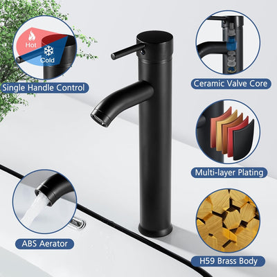 kisimixer Wasserhahn Bad Schwarz, Waschtischarmatur Schwarz Einhandmische, Waschbecken Armaturen Kal