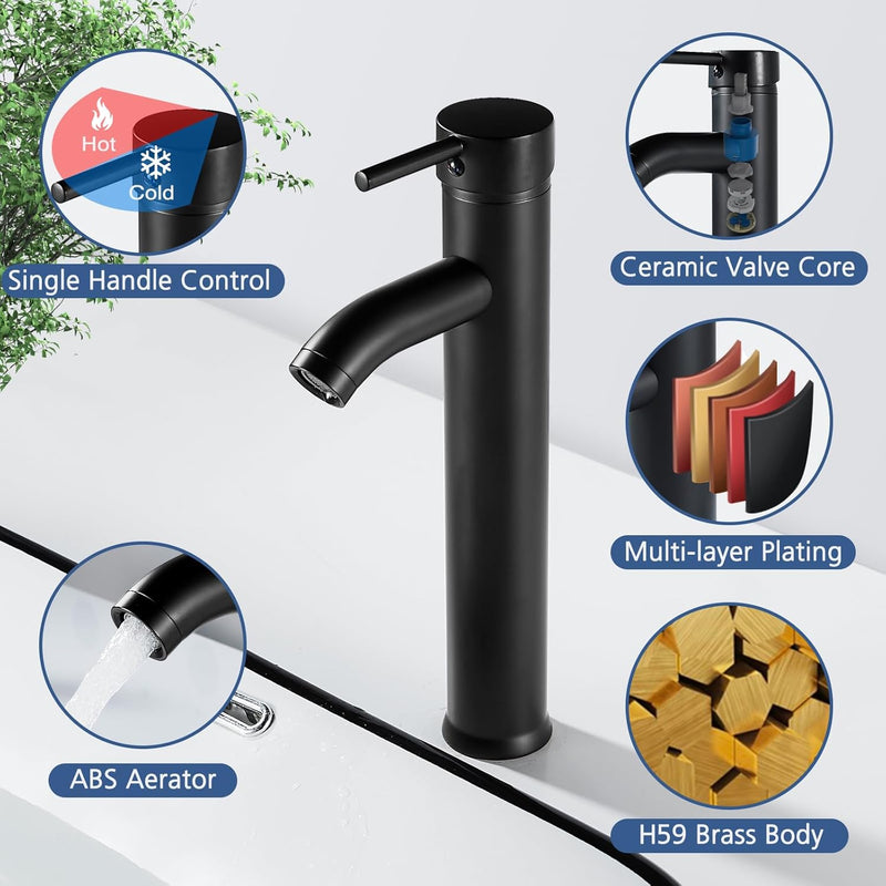kisimixer Wasserhahn Bad Schwarz, Waschtischarmatur Schwarz Einhandmische, Waschbecken Armaturen Kal