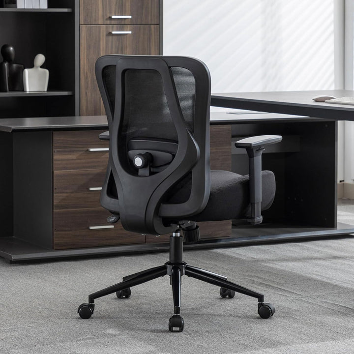 UEV Ergonomischer Bürostuhl 230kg, Verstellbare Lendenwirbelstütze/Armlehnen, atmungsaktiv Netzbespa