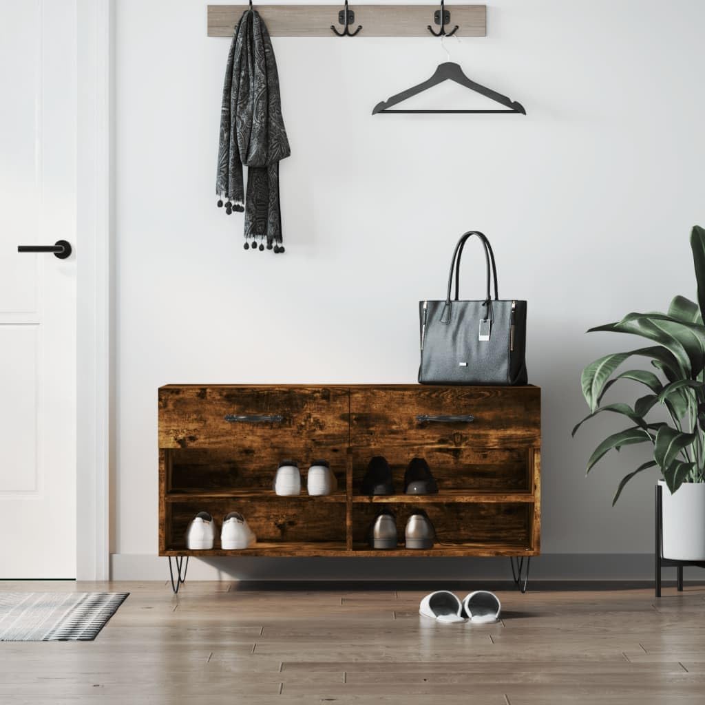 vidaXL Schuhbank Räuchereiche 102x35x55 cm Holzwerkstoff, Räuchereiche