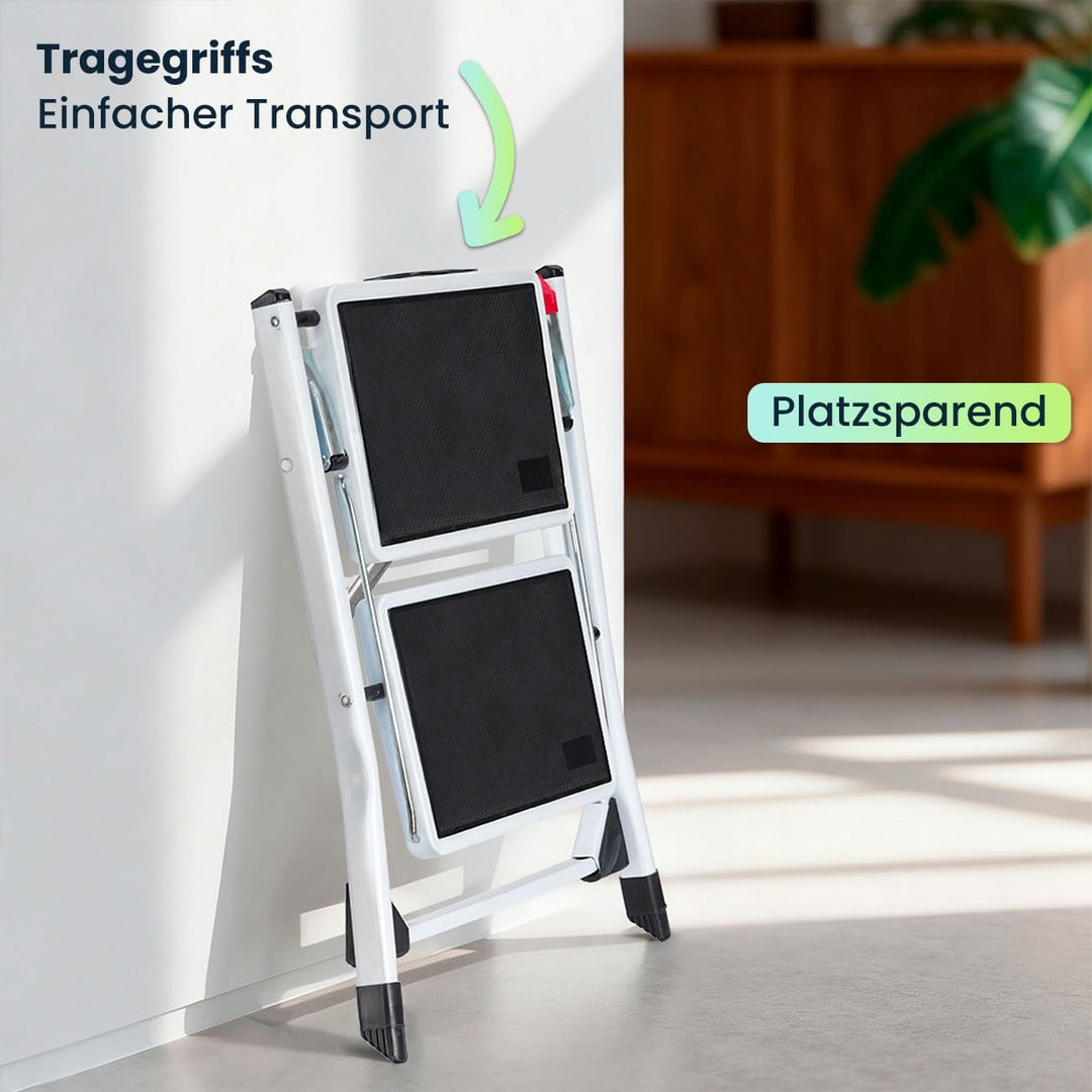 ideoon Küchenleiter 2 Stufen & Tritthocker Set – Klappbar, 150 kg belastbar, rutschfeste Trittfläche