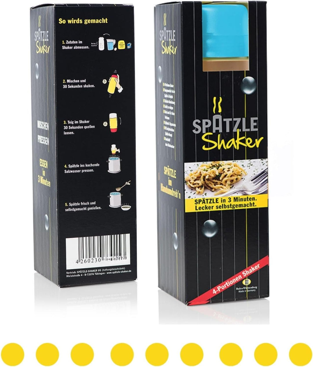 Set für Spätzle: Spätzle-Shaker (BLAU) für 4 Portionen Spätzle (875ml) Das patentierte Original Made