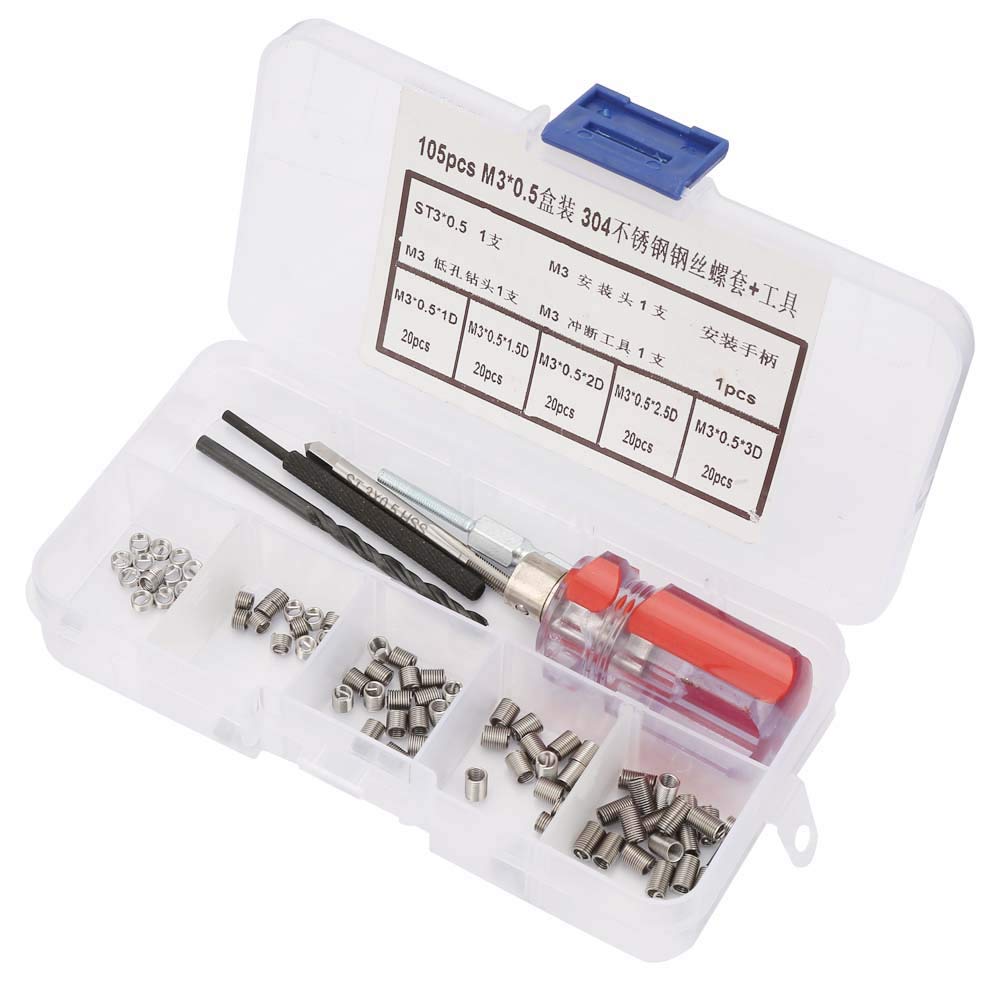 105 stücke Gewindeeinsätze Reparatursatz Edelstahl Helicoil Typ Draht Insert Installation Set(M3*0.5