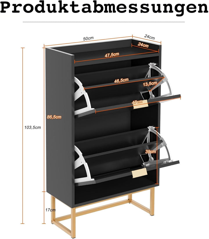 UEV Schuhschrank mit 2 Klappen, 50x24x103,5cm,Schuhkipper Schmal,Schuhkommode Flur Wohnzimmer Eingan