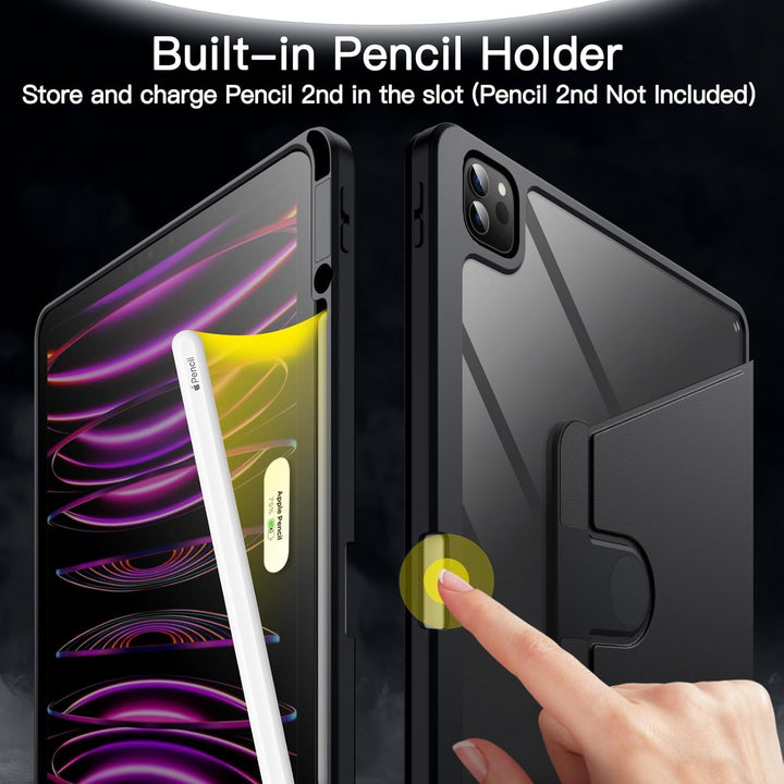 JETech Rotierende Hülle für iPad Pro 12,9 Zoll (2022/2021/2020/2018) mit Stifthalter, 360 Grad Drehb