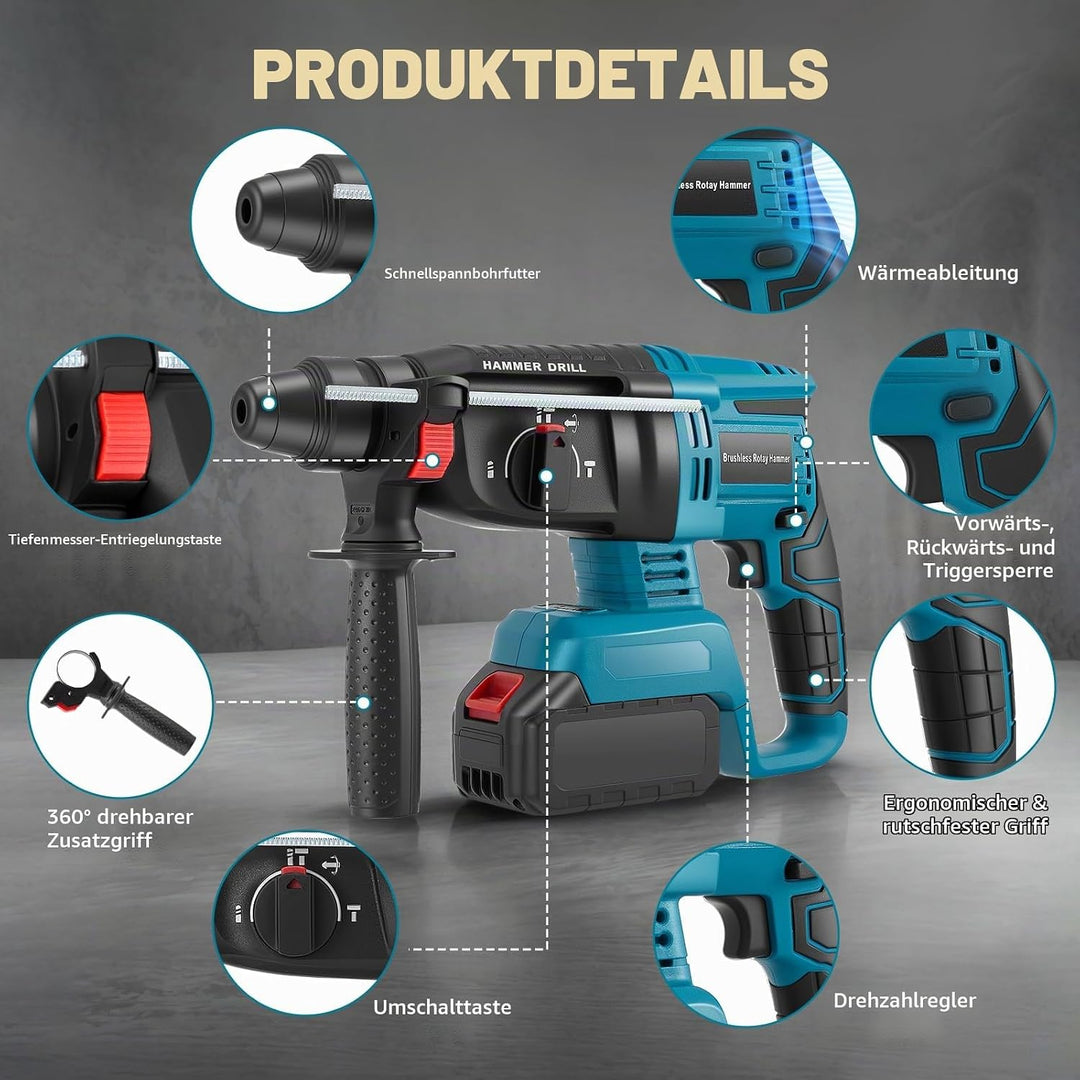 Batteriehammerbohrer für professionelles 18 V System, Haedswer kompatibel mit der Makita 18 V Batter