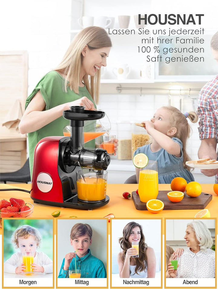 Slow Juicer Entsafter, HOUSNAT Entsafter Gemüse und Obst, Profi Entsafter mit Ruhigem Motor │Umkehrf