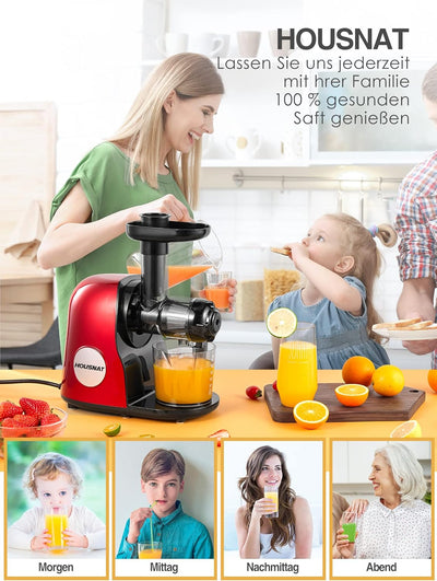 Slow Juicer Entsafter, HOUSNAT Entsafter Gemüse und Obst, Profi Entsafter mit Ruhigem Motor │Umkehrf