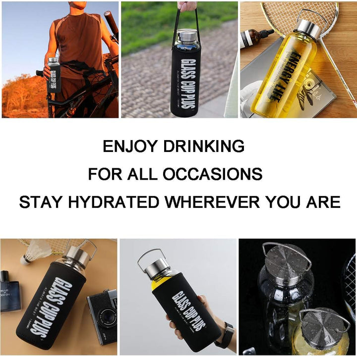 1.5 Liter Sport Borosilikat Trinkflasche Tragbare Glas Wasserflasche von kalten Heissgetränken mit E