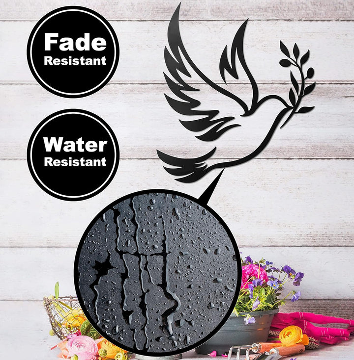 Vivegate Taube des Friedens Olivenzweig Metall Wandkunst – Olivenzweige Peace Schwarz Umrisse Weiss