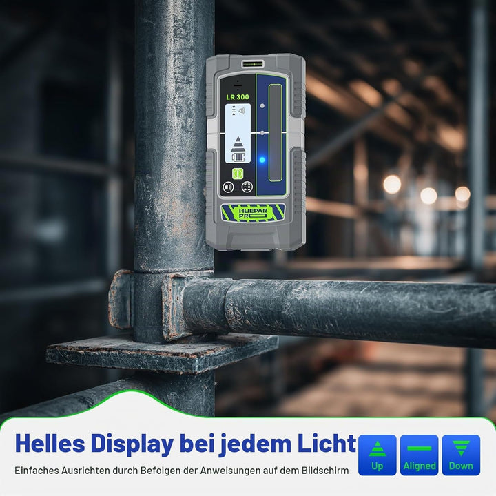 Huepar Pro Professional Laserempfänger Pulsmodus Liniendetektor für Laser-Levels, 60 m, Dual-Präzisi