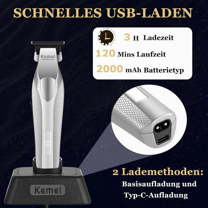 KEMEI 3023-702 Haar- und Bartschneider für Männer, 9000 U/min Zero-Gapped-Trimmer für Friseure mit V